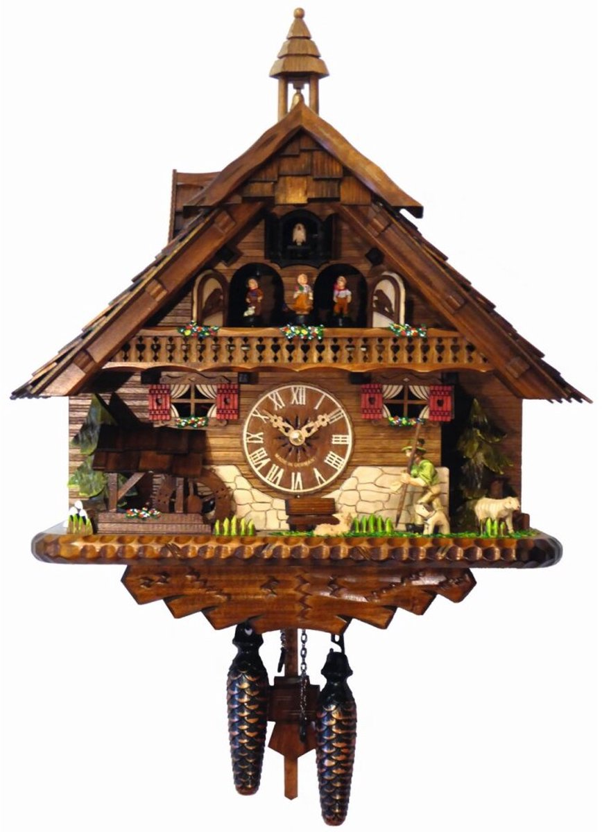 Engstler 45112_QMT - Koekoeksklok - Kwarts - Notenhout - met muziek met dansend paar - 43 cm