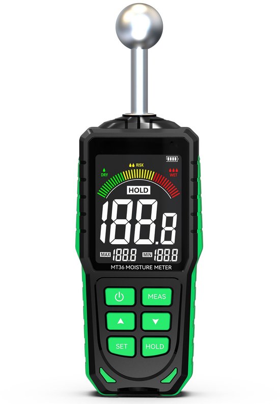 Membeli Contactloze Vochtmeter incl. LED Zaklamp – Digitale Vochtigheidsmeter Voor Hout / Muren / Bouwmaterialen – Naaldloze Vochtmeter