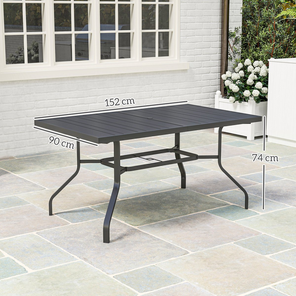 Outsunny tuintafel - met parasolgat - 152L x 90B x 74H cm - zwart – foto 6