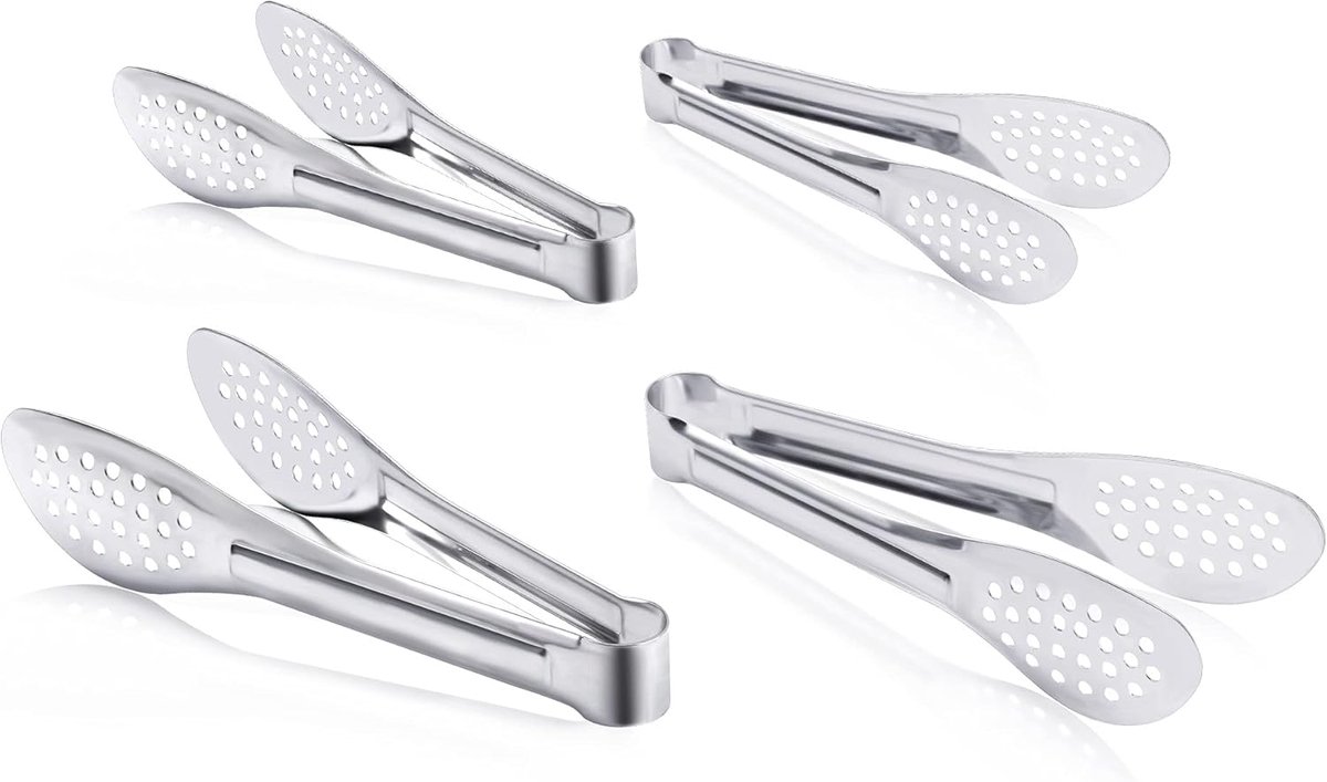 4-pack - Buffettangen van roestvrij staal - 7" + 9" multifunctionele voedseltangen - Verdikt en bestand tegen verbranding - Geschikt voor BBQ/steak/brood - Voedseltangen voor keuken en restaurant