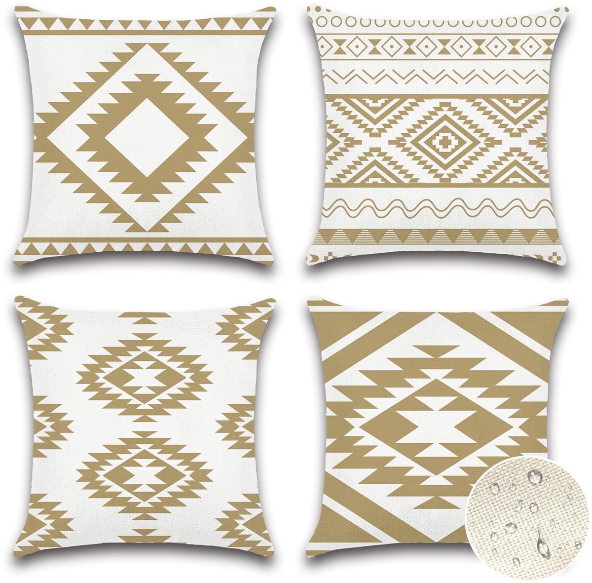 Ibenzoa Stijlvolle en Waterdichte Boheemse Kussenhoezen voor Buiten en Binnen 45 x 45 cm Set van 4 beige