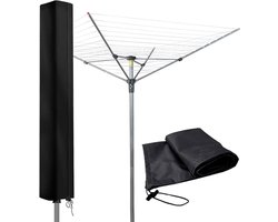 JGS Premium - Afdekhoes voor draaibaar wasrek - Zwart - Waterdicht en scheurvast - Geschikt voor Leifheit wasrek - Met ritssluiting - 160 x 15 x 15 cm