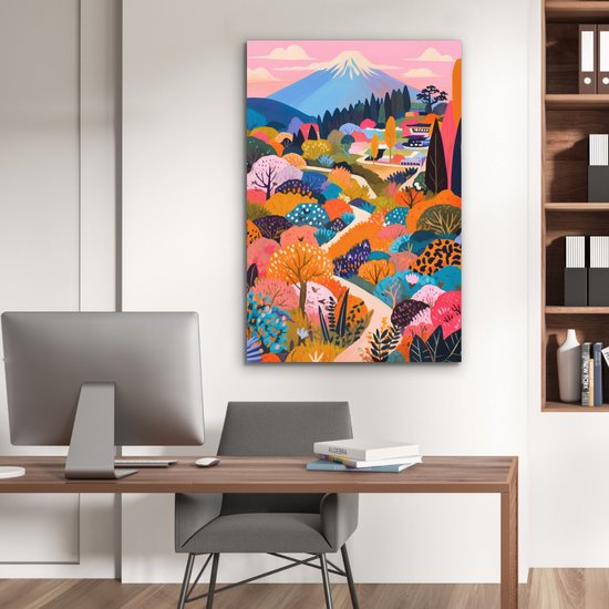 Aluminium schilderij 60x90 cm - Wanddecoratie metaal - Witte bergtop - Modern - Kleurrijk - Metalen muurdecoratie woonkamer - Decoratie industrieel - Foto op dibond - Industriële accessoires slaapkamer