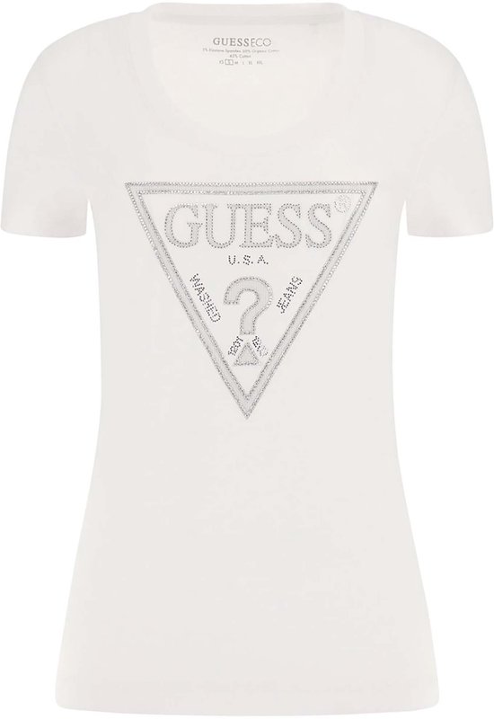 Guess Shiny Triangle Tee Dames T-shirt - Pure White - Maat L