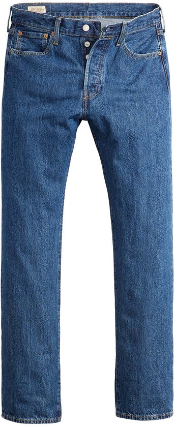 Jeans Levi's 501 bleus à braguette boutonnée et cinq poches.