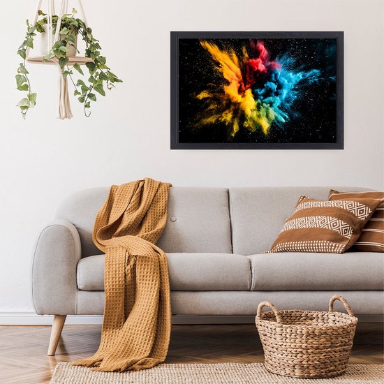 Abstracte kleurrijke explosie kunst - Kleur canvaskunst - Schilderij op canvas explosie - Abstract expressionisme - Canvas lijst - Wanddecoratie woonkamer - canvas met baklijst 150x100 cm