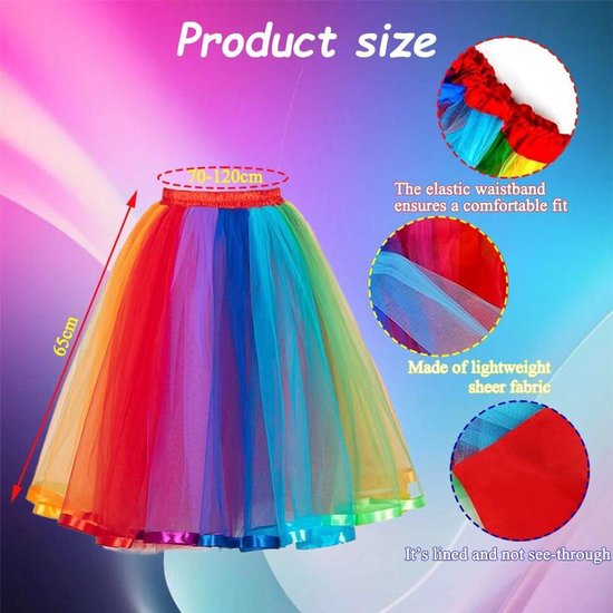 Fonkelende tutu dames regenboog kleuren xl