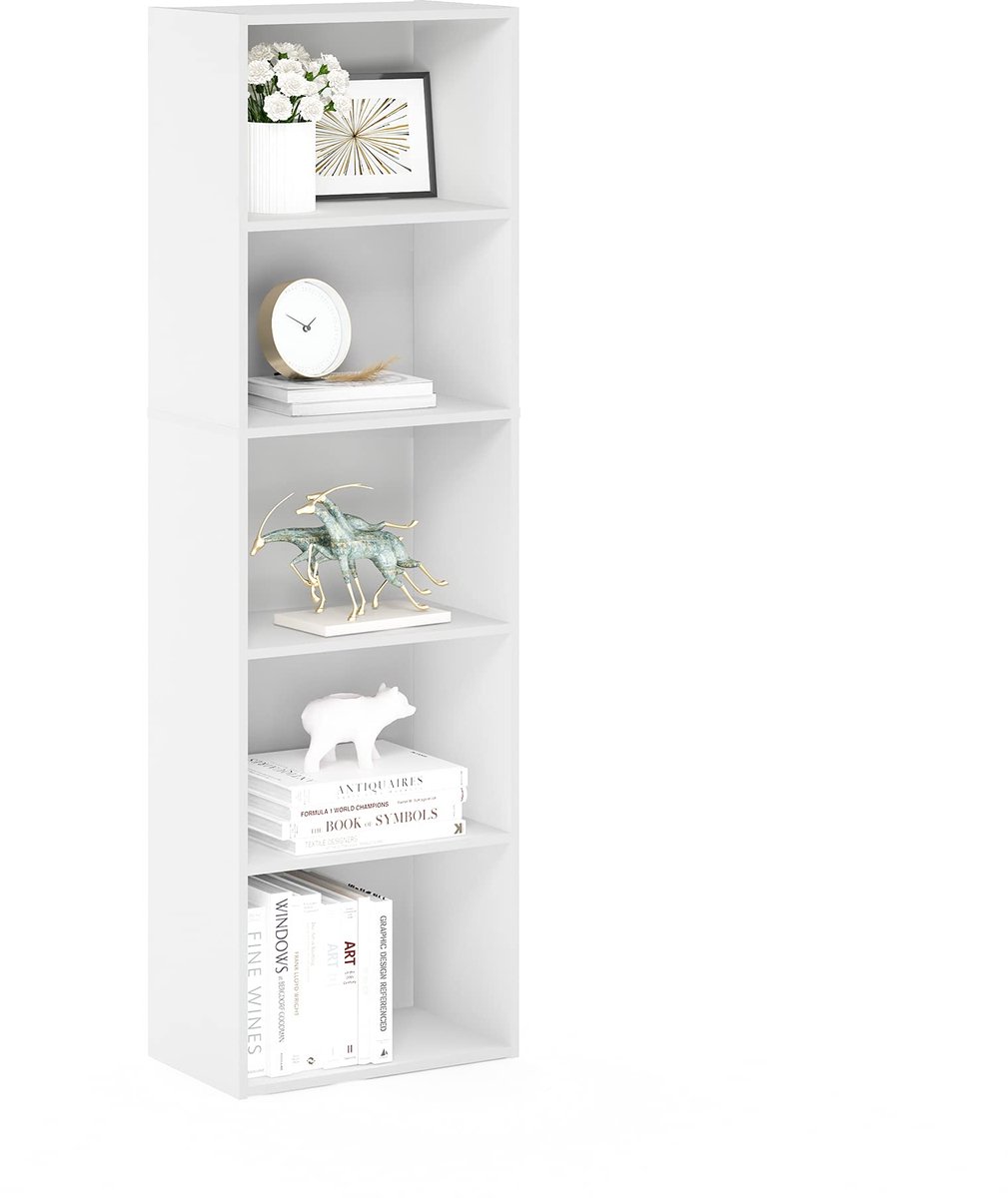 Ibenzoa Ruime vijfplanken boekenkast met omkeerbare planken in stijlvol wit design