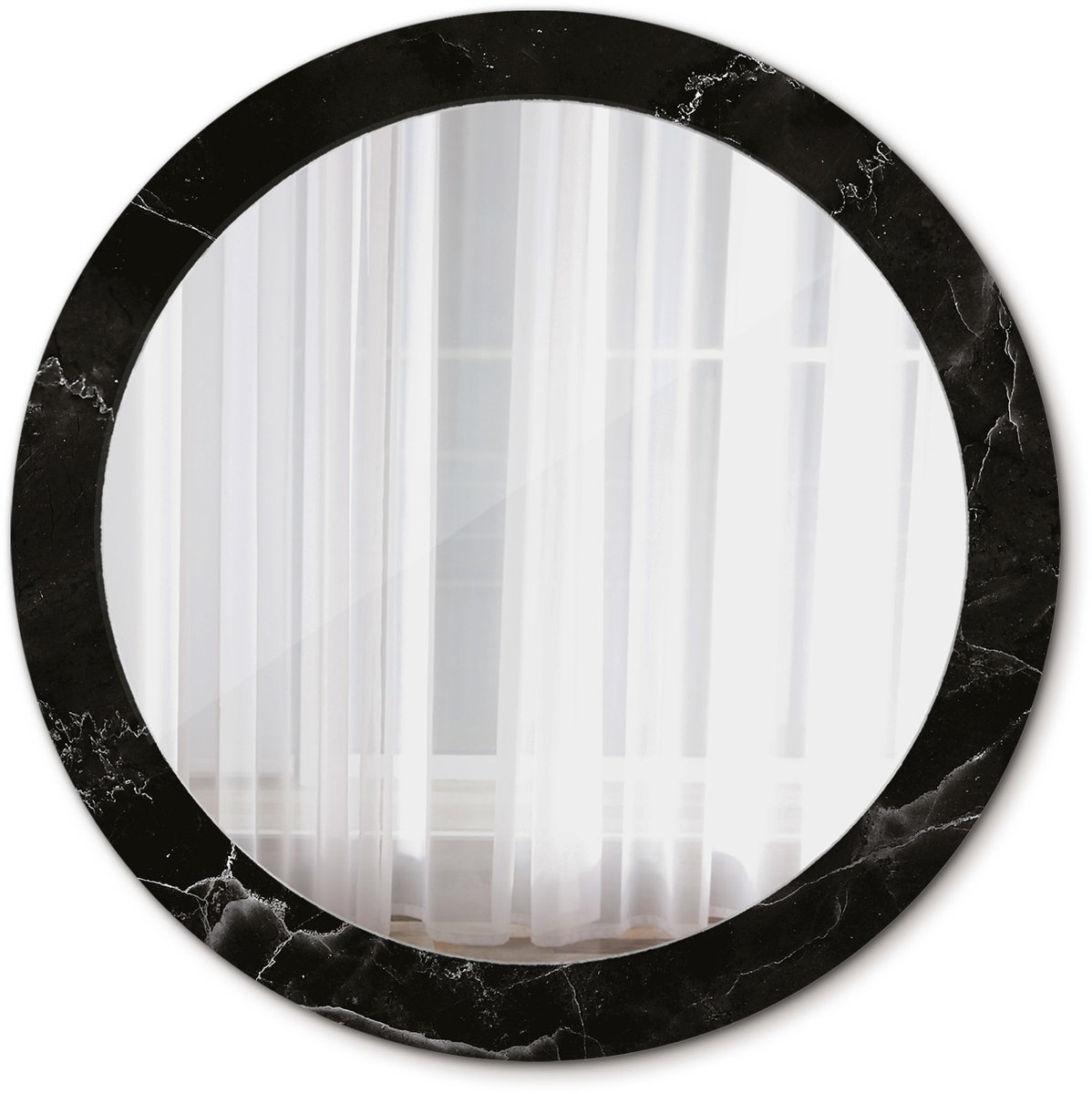 Tulup Spiegel - Ronde Spiegel - Spiegel op gehard Glas - Marmeren steen - Diameter: 80 cm - Spiegel met decoratief motief - Badkamerspiegel - Gangspiegel - Logeerkamer - Zwarte - Premium Spiegel - Design Spiegel - Glazen spiegel
