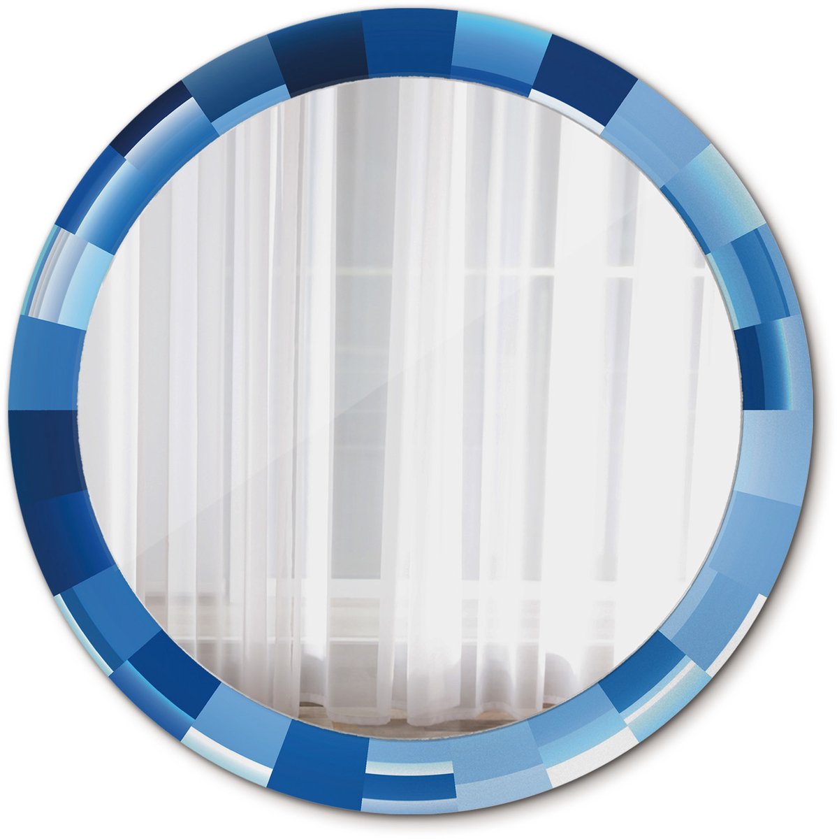Tulup Spiegel - Ronde Spiegel - Spiegel op gehard Glas - Blauw abstract - Diameter: 80 cm - Spiegel met decoratieve opdruk - Woonkamerspiegel - Inloopkastspiegel - Spiegel voor kantoor of studio - Blauwe - Wanddecoratie Spiegel - Wandmontage