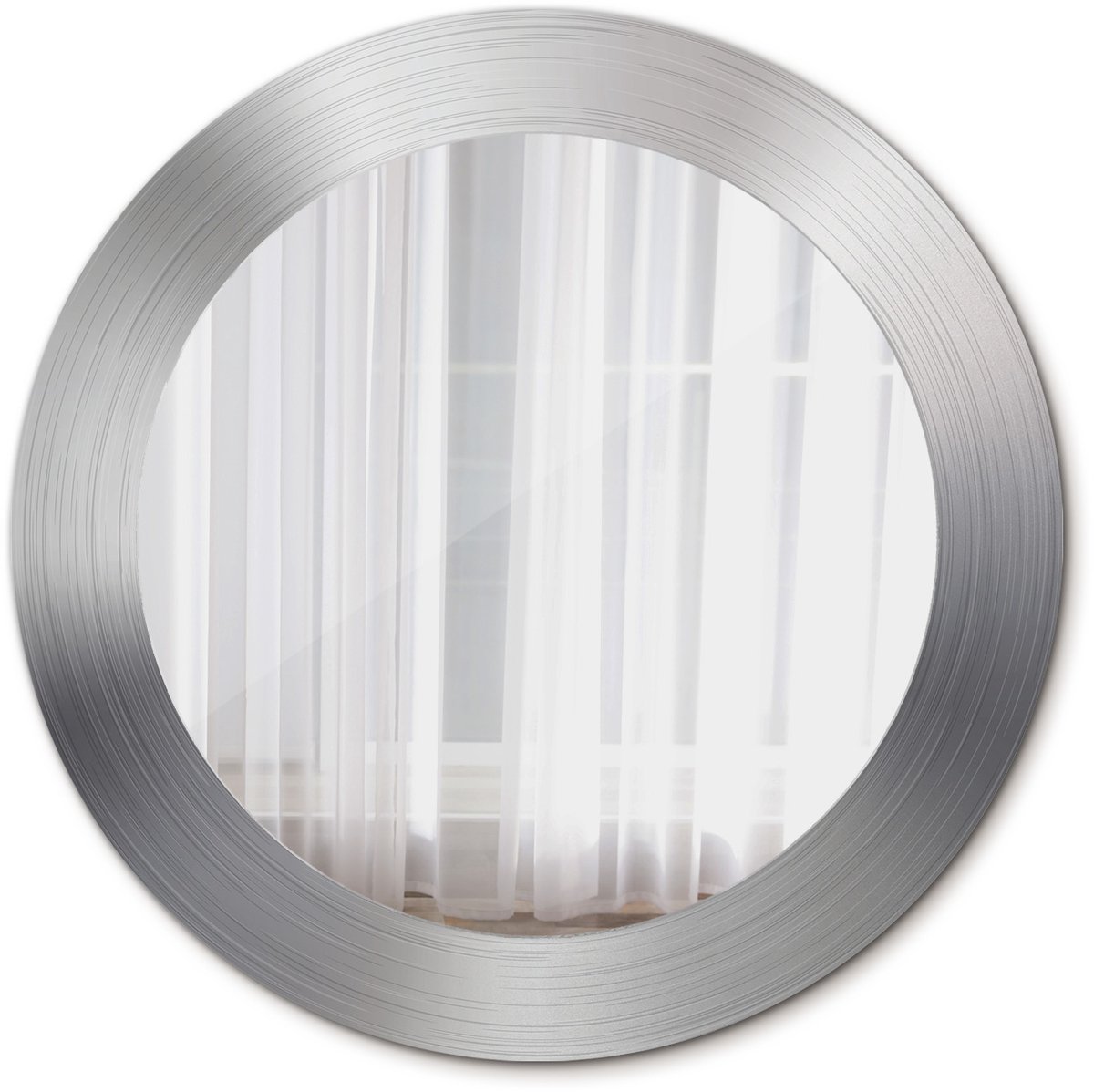 Tulup Spiegel - Spiegel op gehard Glas - Ronde Spiegel - Metaalimitatie - Diameter: 60 cm - Decoratieve spiegel met patroon - Inloopkastspiegel – Badkamerspiegel - Toiletspiegel - Zilveren - Minimalistische Spiegel - Visagiespiegel - Hangspiegel
