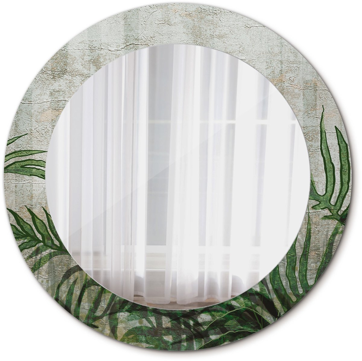 TULUP Spiegel - Ronde vorm Spiegel - op gehard Glas - Varenbladeren - Diameter: 60 cm - Design Spiegel - Badkamerspiegel - Gangspiegel - Eetkamer - Groene - Luxe Spiegel - Make-up Spiegel - Spiegel Met Haken Groen Varenbladeren