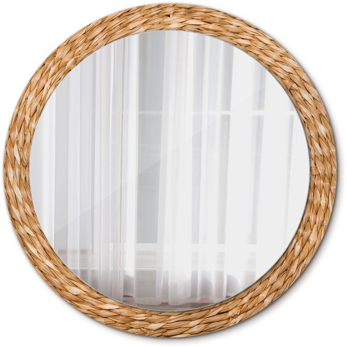 Tulup Spiegel - Ronde vorm Spiegel - op gehard Glas - Vlechtpatroon - Diameter: 90 cm - Spiegel met een sierlijk motief - Inloopkastspiegel – Badkamerspiegel - Toiletspiegel - Oranje - Luxe Spiegel - Stijlvolle Spiegel - Hangspiegel