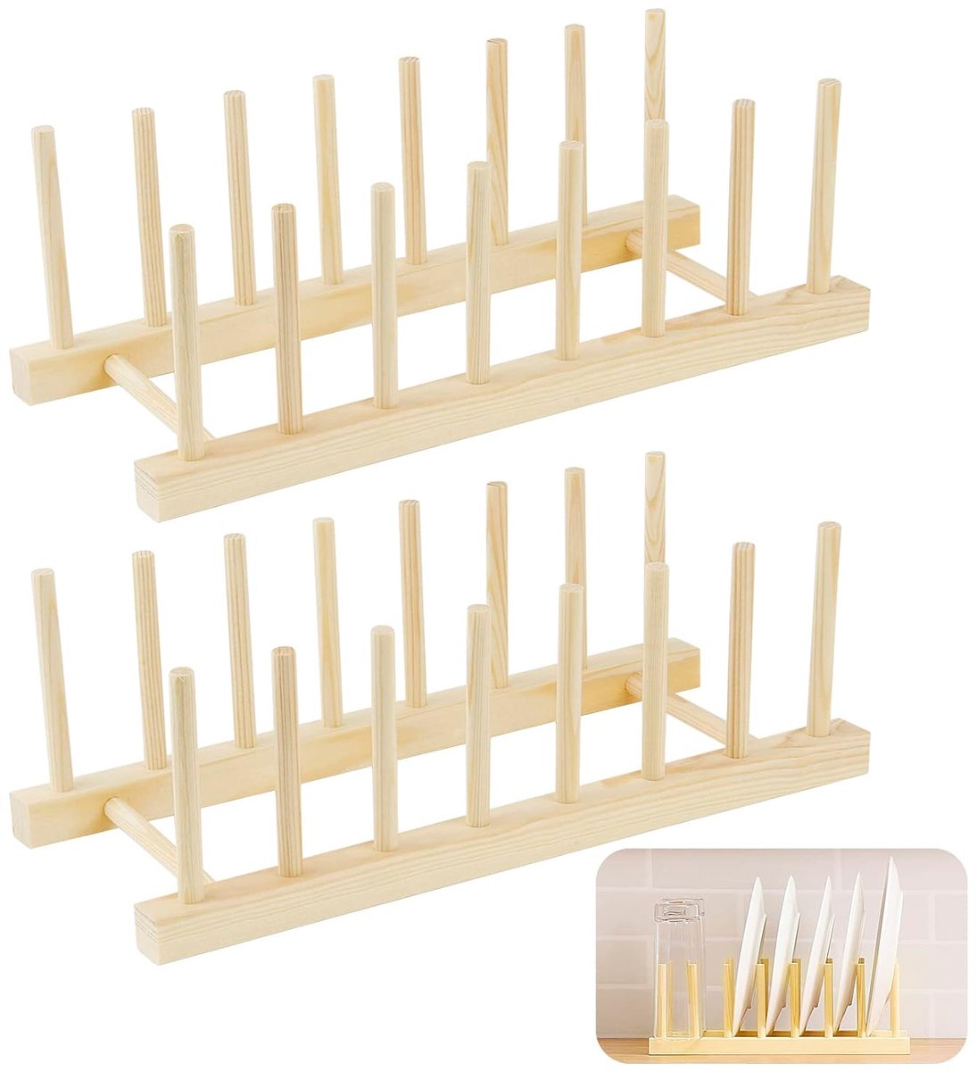 Goedkoopste Houten bordenstandaard - multifunctionele houder voor servies - 2 stuks