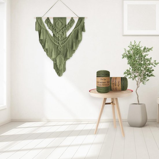 OurTop Premium macramégaren, 3-delige set, 3 mm x 100 m macramé, koord, macramé koord, garen voor doe-het-zelf, handwerk, wevendecoratie, plantenhanger (lichtgeel, geel, salie