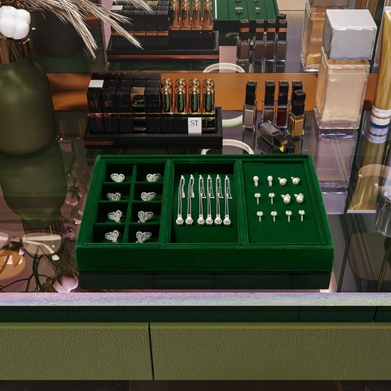 Oirlv Sieradendienblad van fluweel, groen, vintage, voor sieradenkistje, organizer
