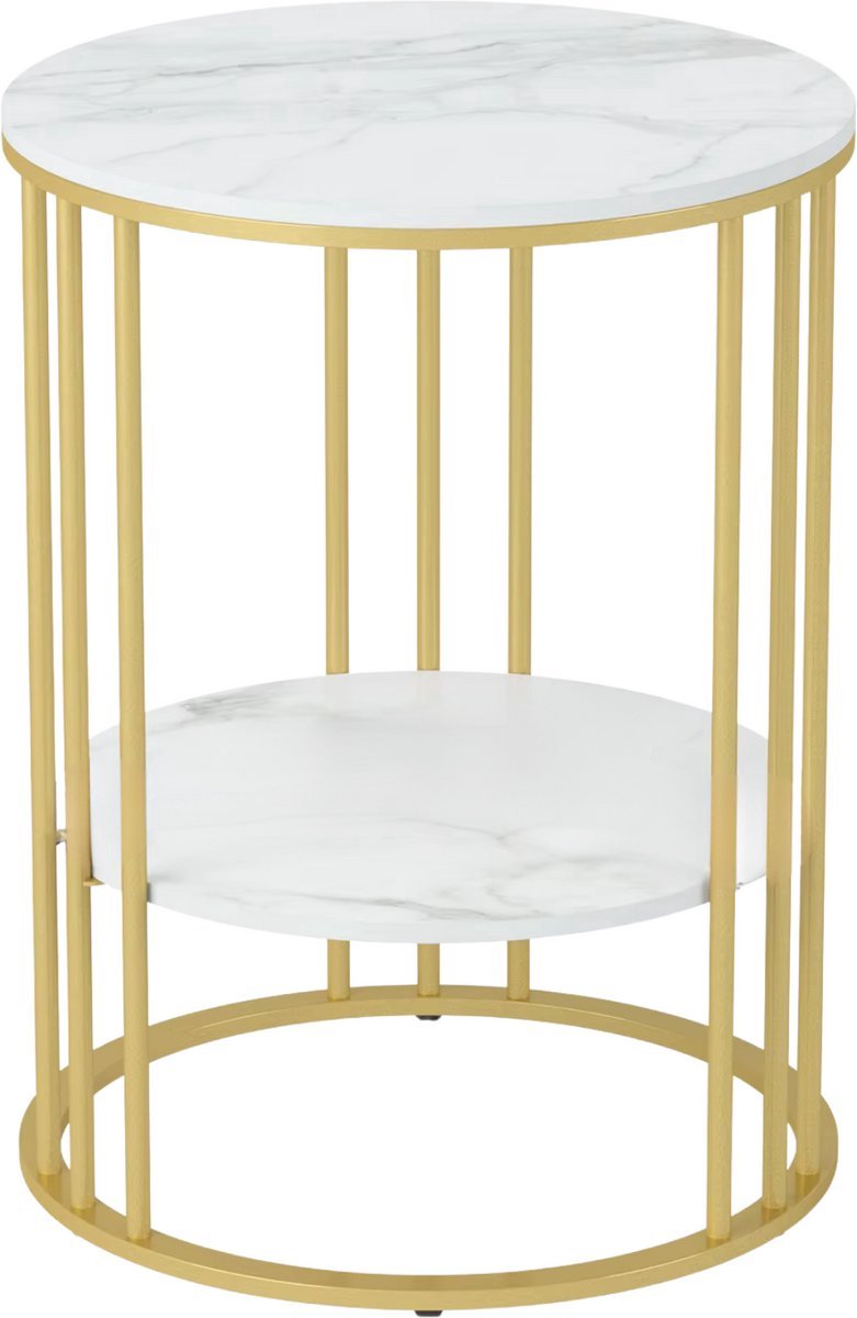 Happiq Bijzettafel Malito - Ronde bijzettafel - Salontafel - Woonkamer - Marmerlook wit - Side table - 40cm