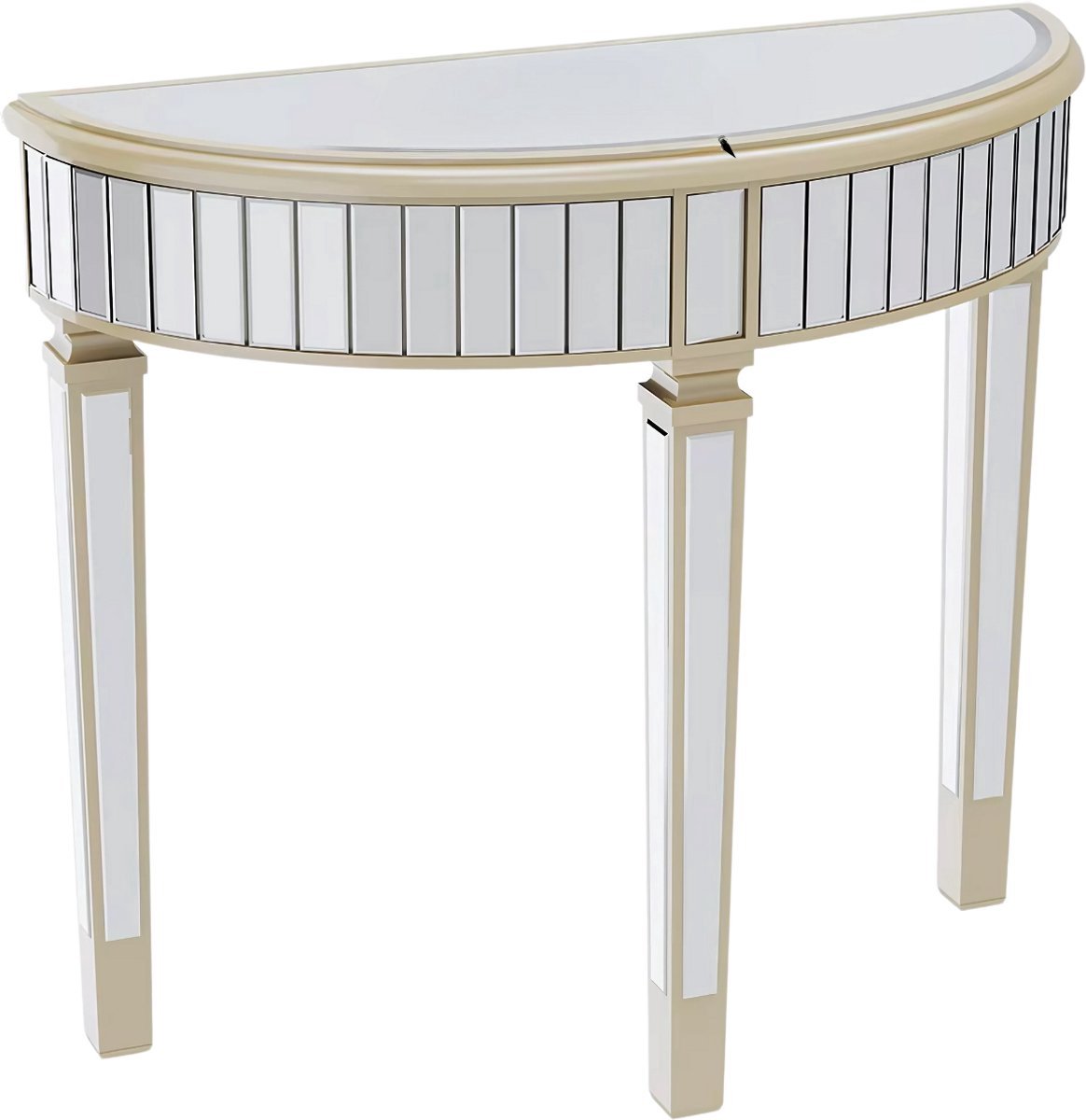 Consoletafel Luxeon - Sierlijke Gespiegelde Halve Maan Console Tafel - Voor Woonkamer of Hal - Zilveren Make-up Tafel