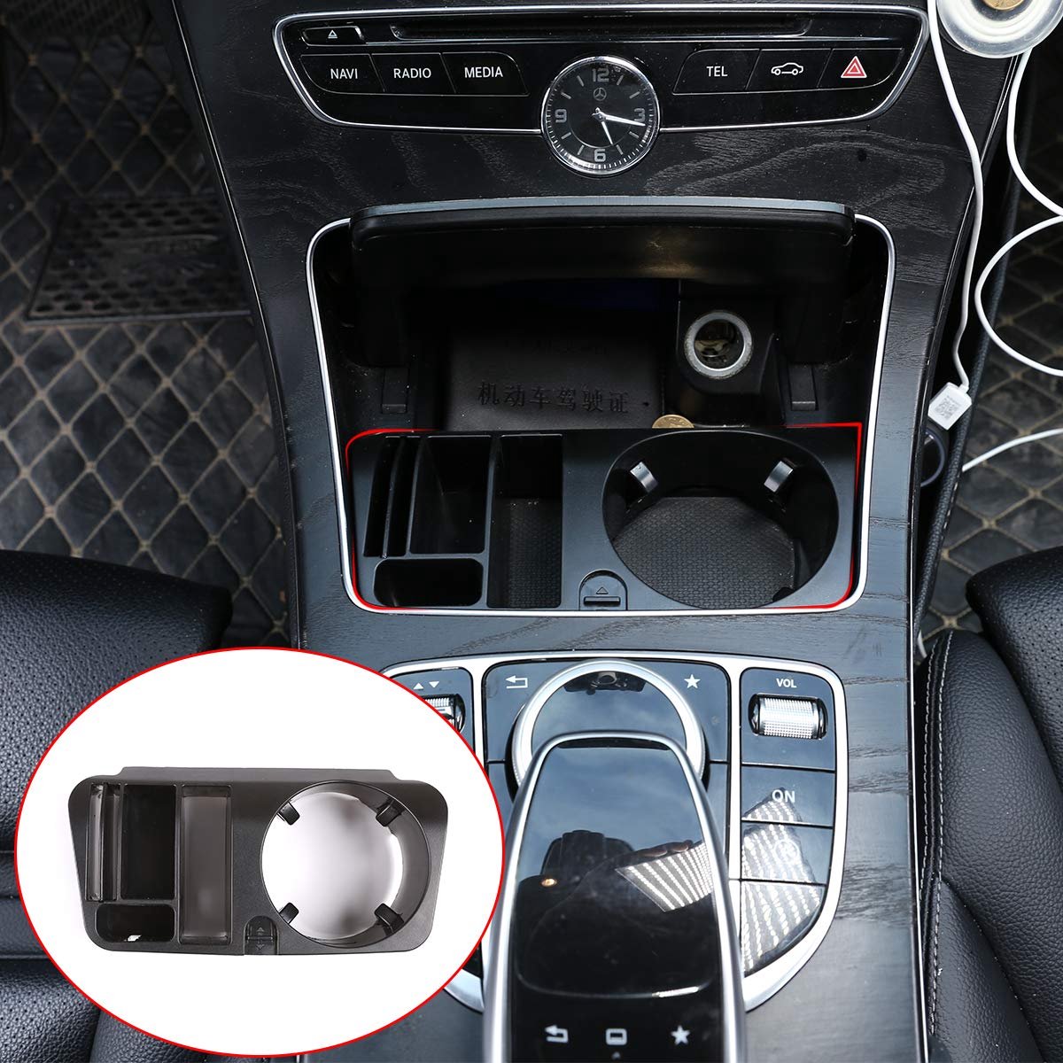 Auto middenconsole - kunststof - opslag en bekerhouder - zwart