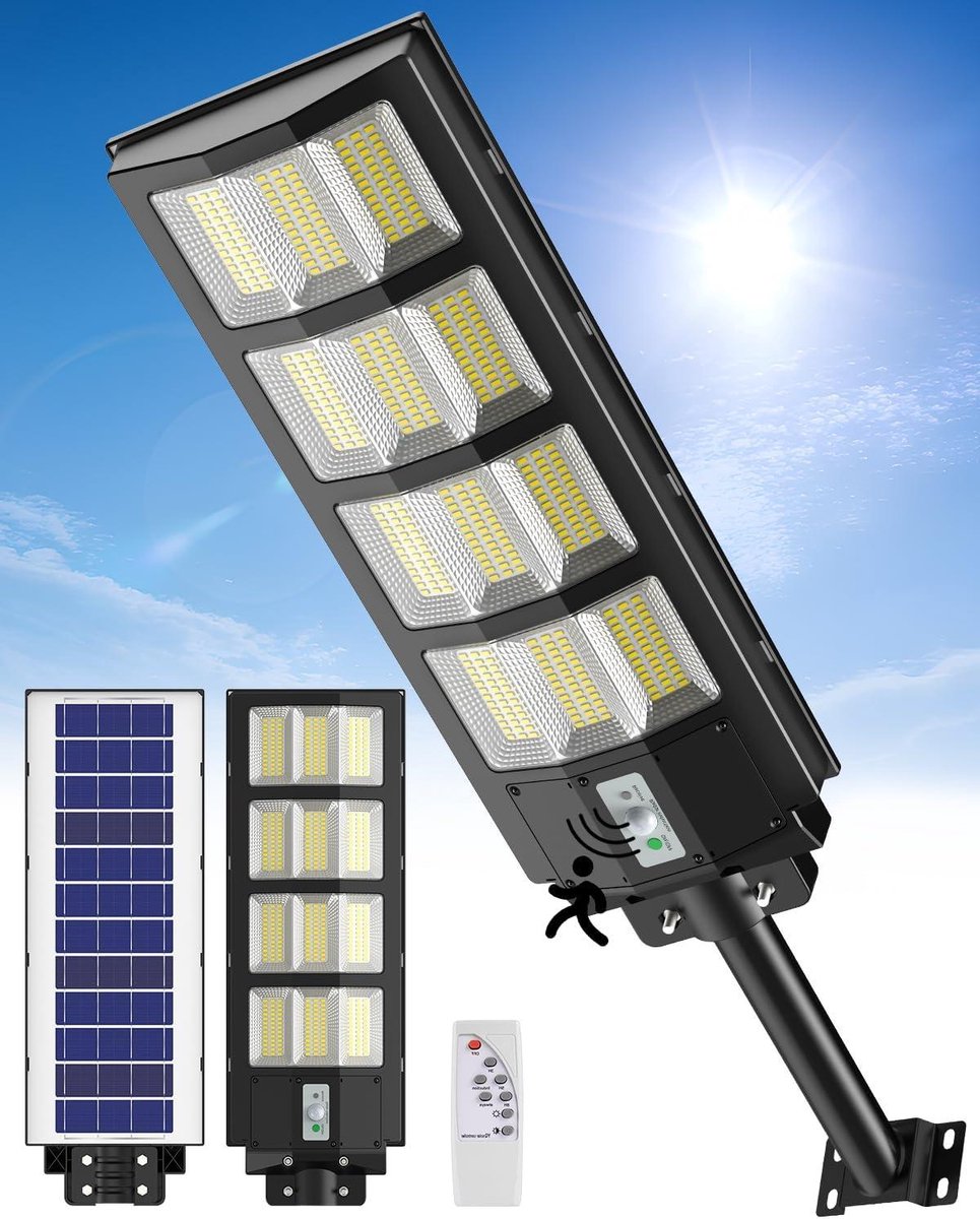 Zonnelamp voor buiten met 468 leds op zonne-energie 600W - 6500K LED-projector met afstandsbediening IP65 waterdicht voor straat garage openbare