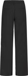 Zwarte wijde broek, achterkant met rechte pijpen en elastische tailleband.