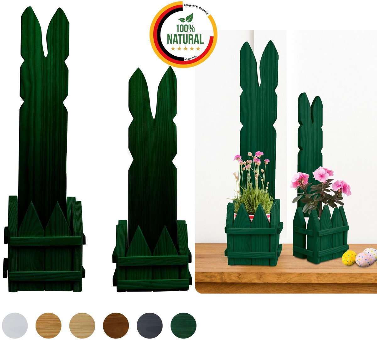 2er SET Paasdeco Haas van Hout Groen 40 en 50 cm Hoog DIY Deko Figuur Pasen Lente 