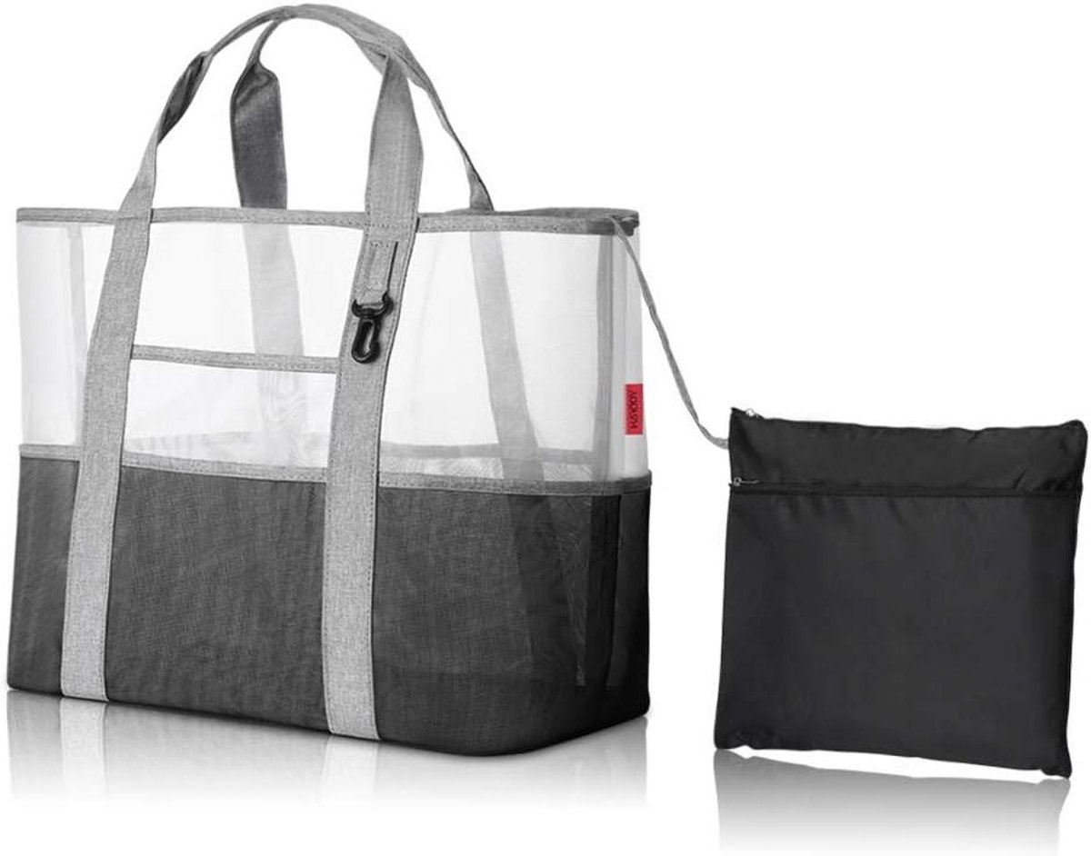 Mesh natte sportuitrusting strandtas - Waterdichte plunjezak handtas voor gezinsvakantie picknick zwembad - Kinderen zandspeelgoed organizer kruidenier opbergtas grijs