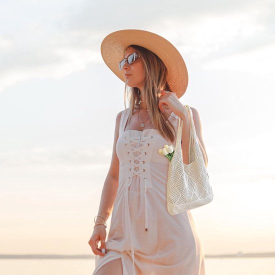 Nircho Strandtas voor dames, gehaakt mesh, summer shopper, schoudertas, gebreide net, licht, roze, Eén Maat