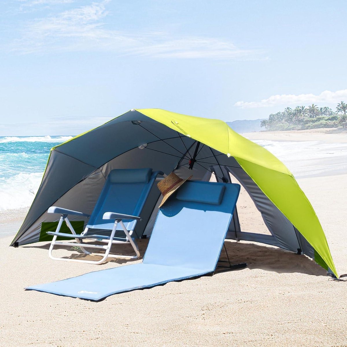 - Strandparasol met venstertje en windbescherming - UV-bestendig polyester - groen