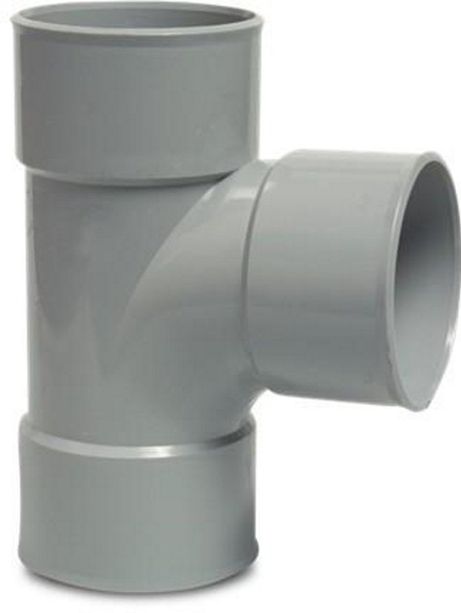 PVC T-stuk 87° – 125 mm lijmmof x lijmmof x lijmmof grijs KOMO