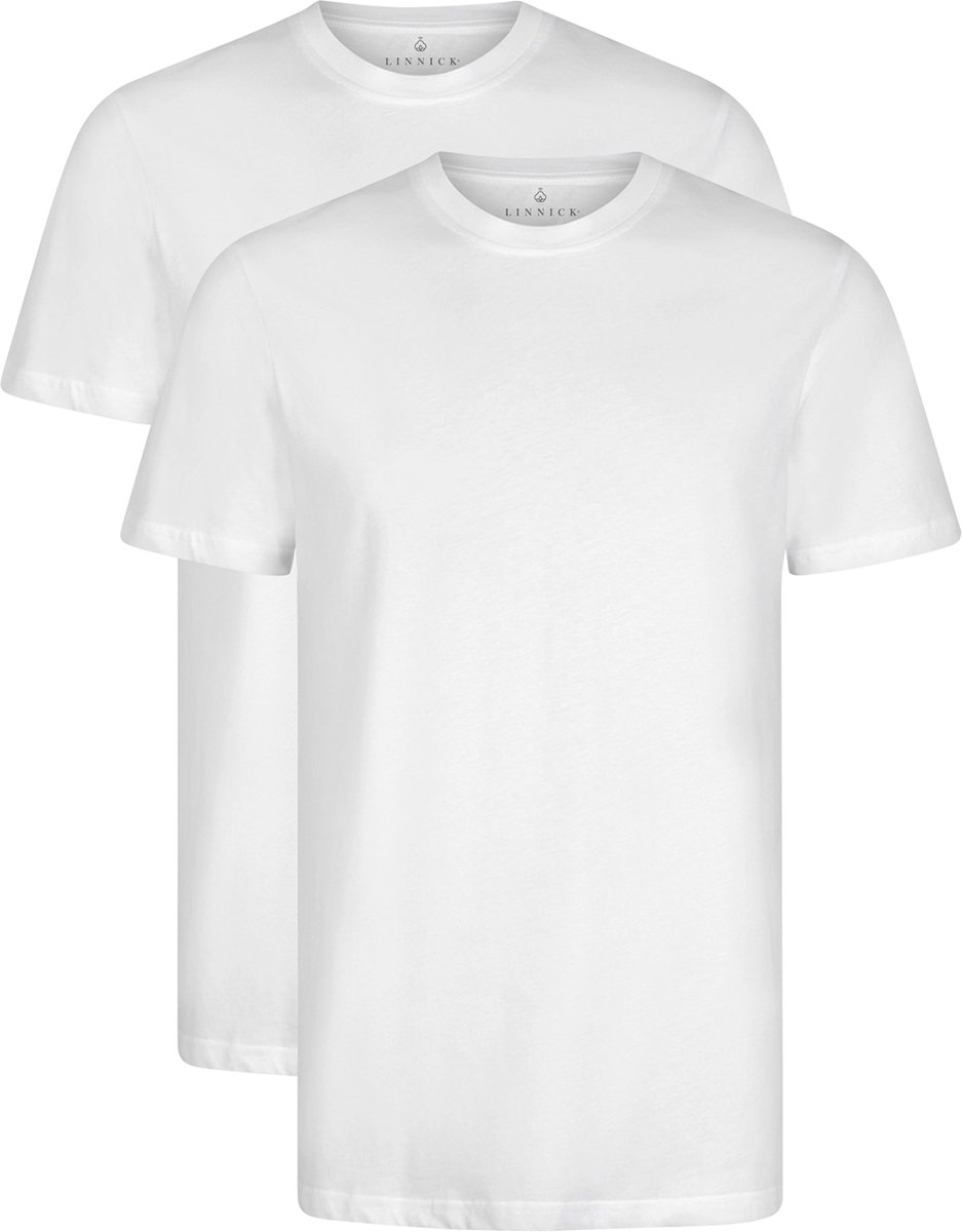 LINNICK Long Fit T-Shirt 2 Pack - Ronde Hals - Korte Mouw - T Shirt Heren - 100% Katoen - Longfit T Shirt Heren - White - Maat S - Set van 2