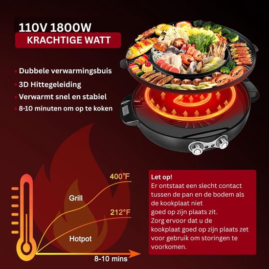 DailySupplies® Koreaanse BBQ - Hotpot Elektrisch - Grill - Gourmetstel — afbeelding 5