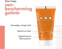 Achterkant van een Avène zonnebrandcrème doos met de tekst "Zeer hoge zonbescherming getint", "Gevoelige, droge huid", "Gezicht en hals", "Gepatenteerd filtersysteem".