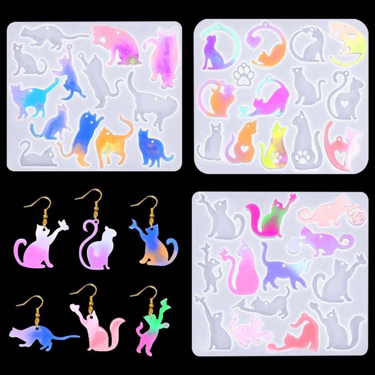 ByShane - Oorbelvormpjes met Gaten - Katten Resin Hanger Mallen - DIY Ketting Oorbellen.
