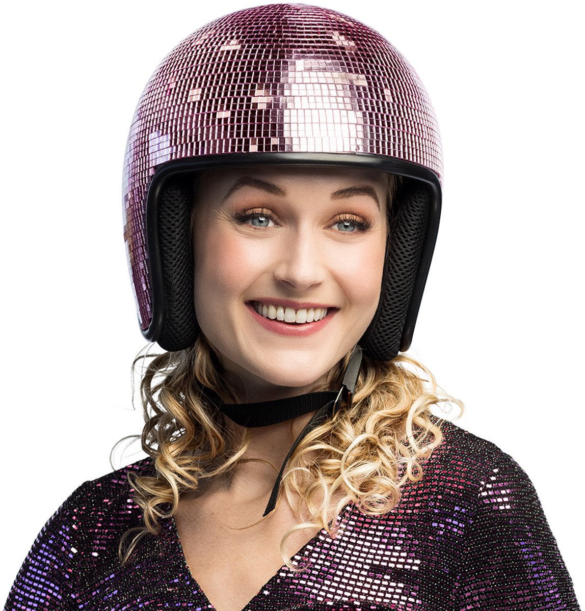 Boland - Helm Disco lichtroze Roze - 61 - Volwassenen - Unisex - Carnaval - Foute party - Themafeest