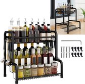 Kruidenrek Metaal 2 Lagen – Staand Kruidenrek met 8 Haken Organizer