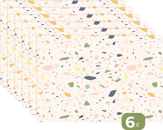 Napperons - 6 pièces - 45x30 cm - Set de table en plastique - Terrazzo - Motif - Coloré - Festival - Dessous de Assiettes - Décoration de table - Accessoires de décoration de table de Cuisine - Dessous de verre en Vinyl - Décoration de table