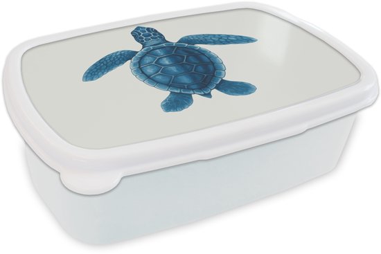 Broodtrommel Wit - Lunchbox Schildpad - Blauw - Schild - Brooddoos 18x12x6 cm - Brood lunch box - Broodtrommels voor kinderen en volwassenen