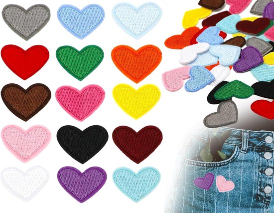 Bymivofun 20 stuks patches om op te strijken in hartvorm, schattige kleurrijke geborduurde patches voor het opnaaien van liefdesapplicaties, voor T-shirt, jeans, kleding, tassen, reparatie en