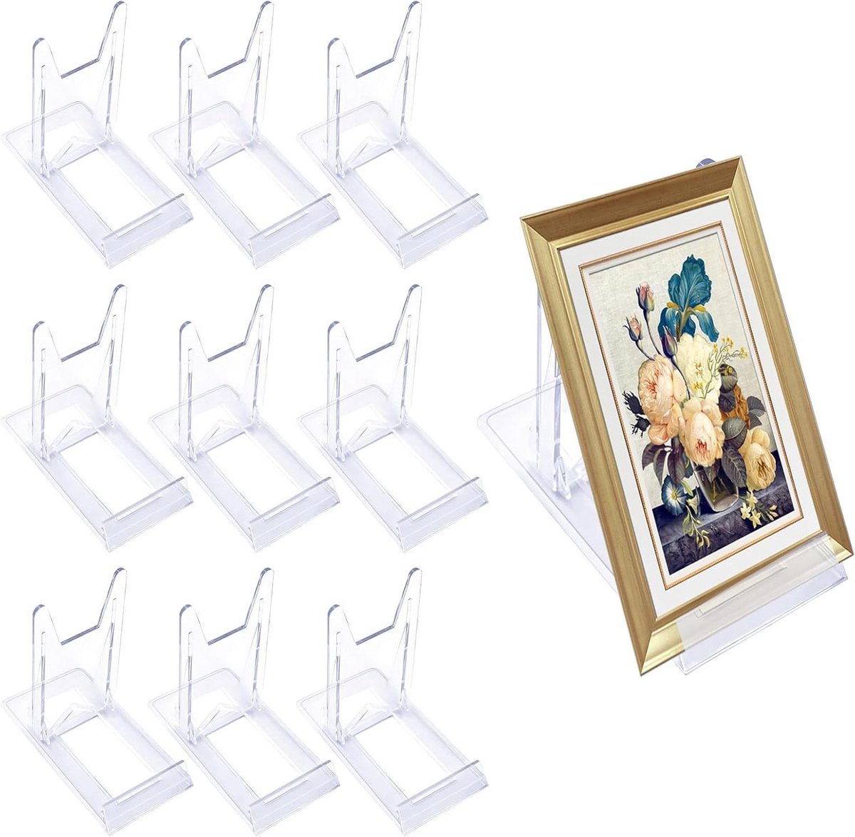 ByShane - Transparante Plastic Display Standaard Ezel 10/12 stuks Verstelbare Plaat Standaard Tweedelig Verstelbare Plaat Standaard Plastic Display Standaards Ezel voor Foto's Plaatskaarten - Ruime en Verstelbare Display Standaarden