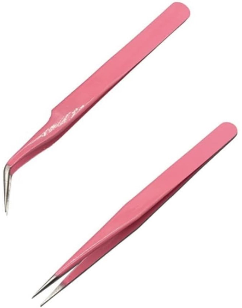 TOVBMUP 2 stuks wimperpincetten - wimperextensionspincet - rechte en gebogen punt - Geschikt voor valse wimperextensions - precieze wimperextensions