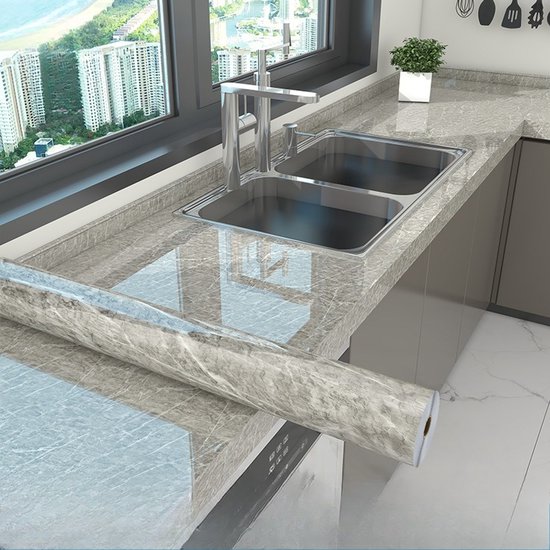 1 Rollen Zelfklevend Behang - Muurdecoratie - Waterbestendig en Hittebestendig - PVC Interieurdecoratie - 40 cm x 10 m - ijsgrijs