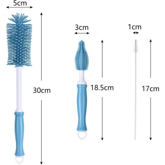 3-delige babyflessenborstel - Flessenreiniger - BPA-vrij - Siliconen - Hangende opbergruimte - Vaatwasserbestendig - Blauw — afbeelding 4