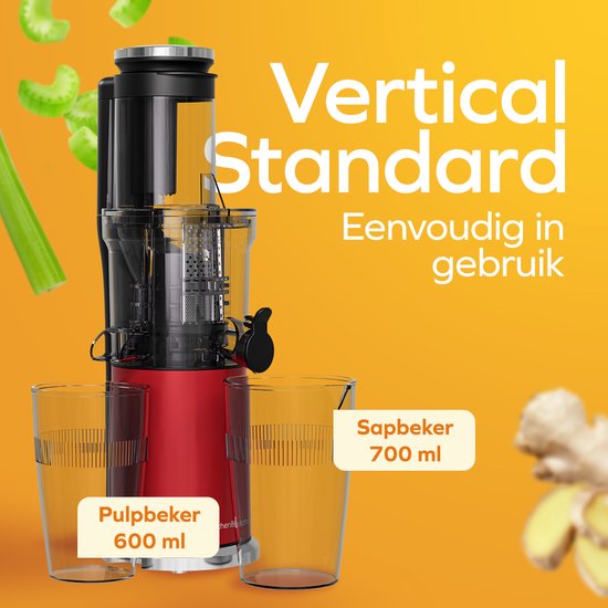 KitchenBrothers Slowjuicer - Verticaal - Juicer - Groenten en Fruitpers - 80 mm - 750 ml - Rood van KitchenBrothers — afbeelding 3