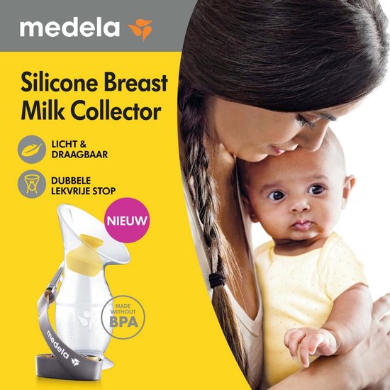 Medela siliconen melkcollector, licht en draagbaar, dubbele lekvrije stop. Nieuw.