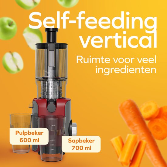 KitchenBrothers Slowjuicer - Verticaal - Juicer - Groenten en Fruitpers - 126 mm - 750 ml - Rood van KitchenBrothers — afbeelding 3