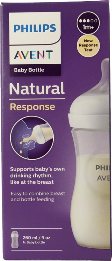 Philips Avent Natural Response babyfles, 260ml, met een nieuwe speen.