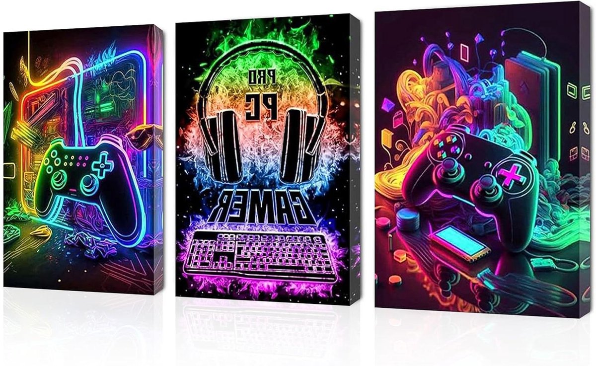 JGS Premium - 3-delige gaming-posters met lijst voor tienerkamerdecoratie - jeugdkamer en kinderkamer - wandafbeeldingen voor jongens - woonkamer - 30 x 40 cm