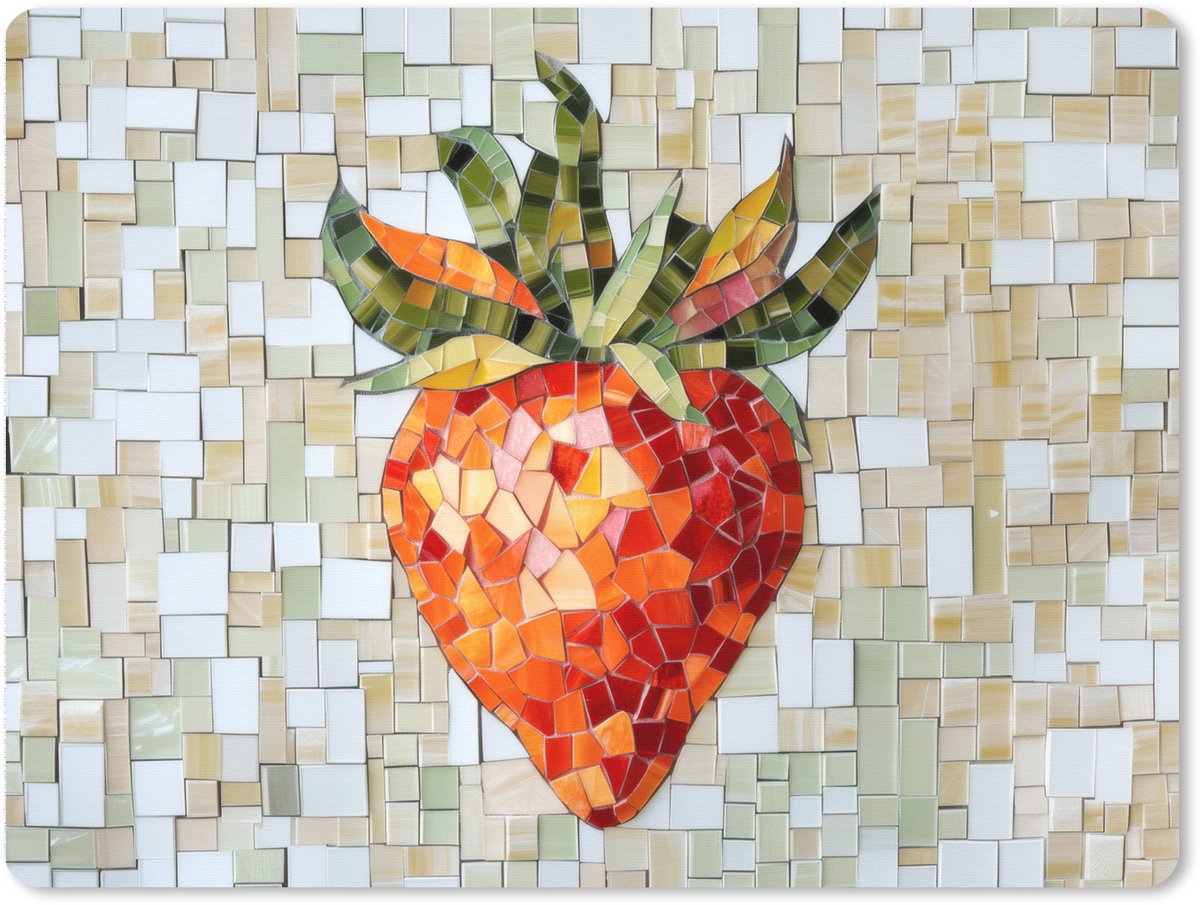 Muismat XXL 80x60 cm - Bureau onderlegger - Bureau mat Aardbei - Rood - Mozaïek - Fruit - Bureaumat - Gaming mousepad xl - Bureaulegger groot - Computer deskmat