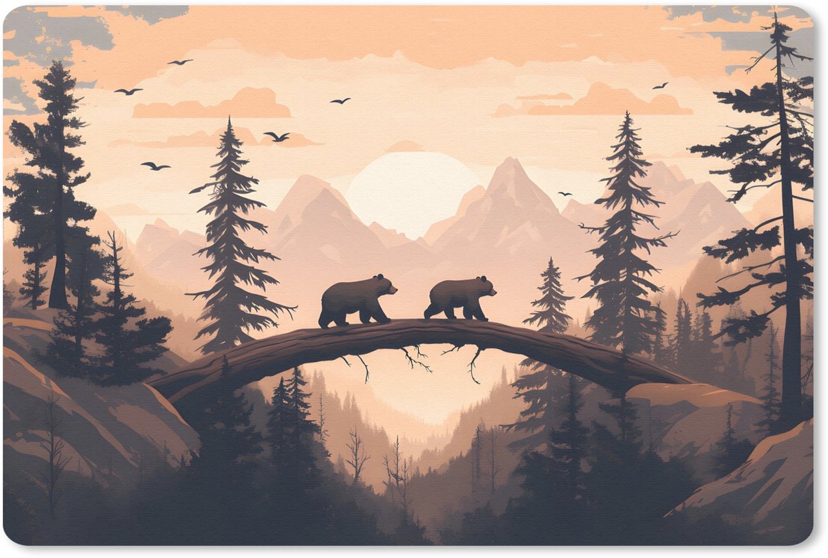 Muismat 27x18 cm - Mousepad Beren - Bomen - Landschap - Zonsondergang - Muismatten